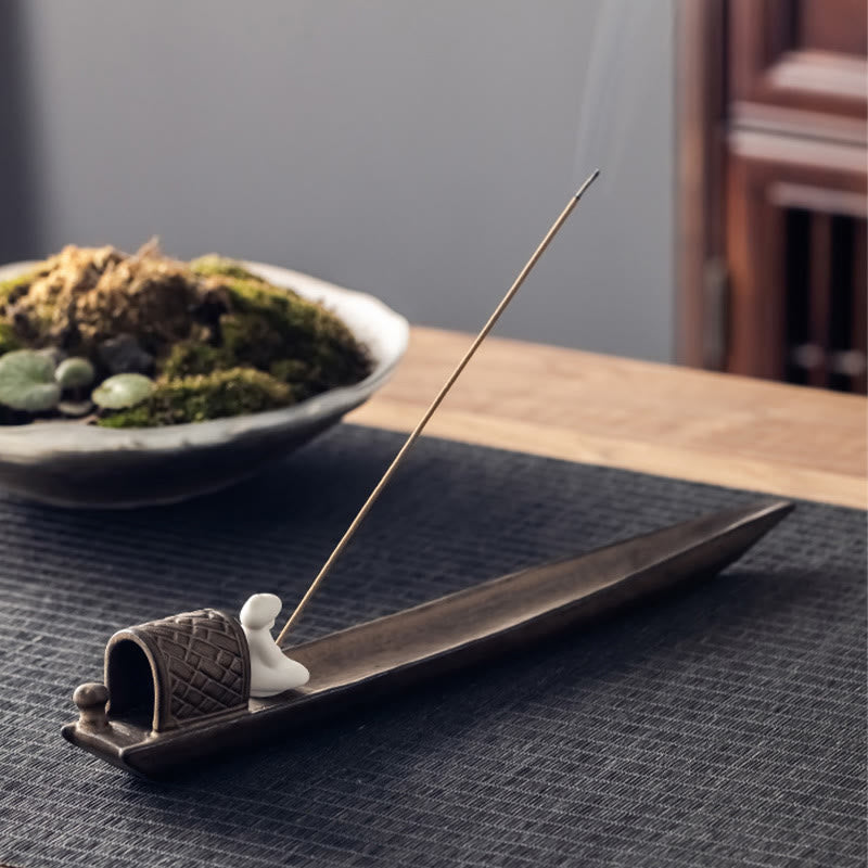 Buddha Stones Fisherman Zen Healing Braun Keramik Stick Weihrauch Brenner Dekoration - image 3