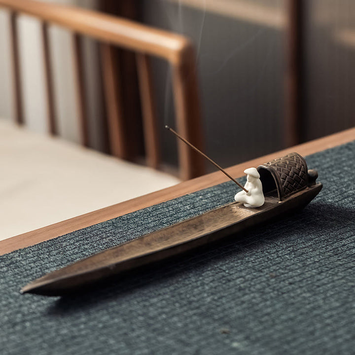 Buddha Stones Fisherman Zen Healing Braun Keramik Stick Weihrauch Brenner Dekoration - image 2