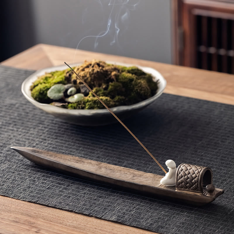 Buddha Stones Fisherman Zen Healing Braun Keramik Stick Weihrauch Brenner Dekoration - image 1