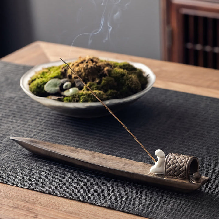 Buddha Stones Fisherman Zen Healing Braun Keramik Stick Weihrauch Brenner Dekoration - image 1