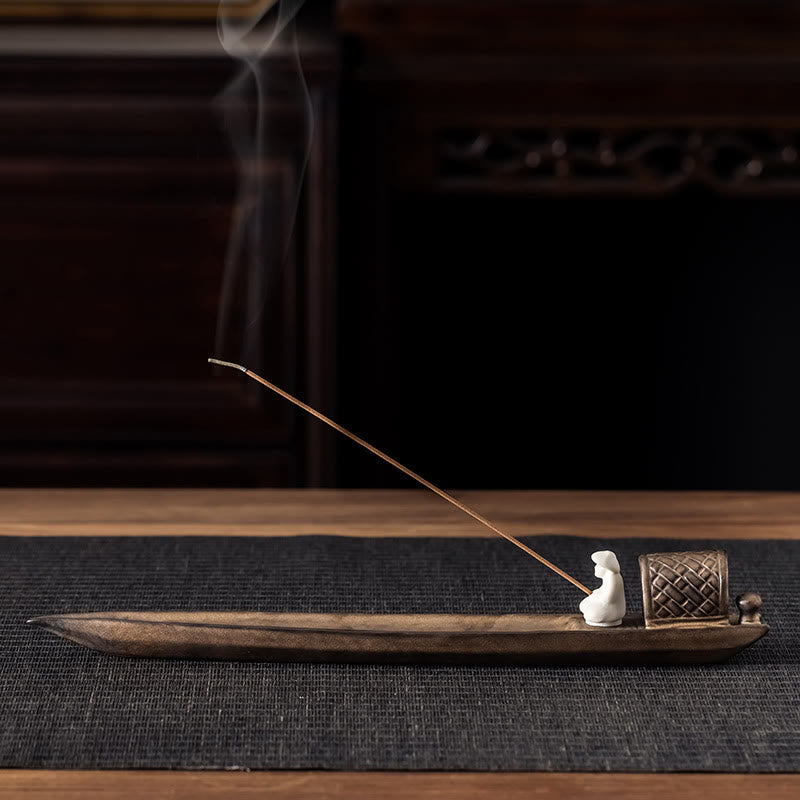 Buddha Stones Fisherman Zen Healing Braun Keramik Stick Weihrauch Brenner Dekoration - 30,5 x 3,5 x 4,2 cm - image 0