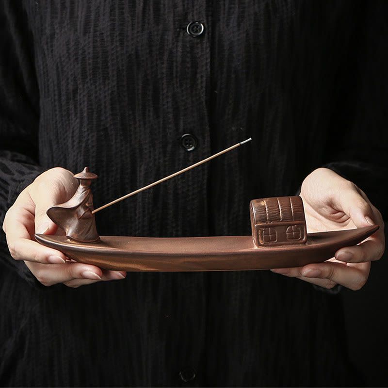 Buddha Stones, Fischer, Fischerboot, Bambus, Buddha-Hand, Lotus, spirituelle Heilung, Keramikstab, Weihrauchbrenner, Dekoration - image 1