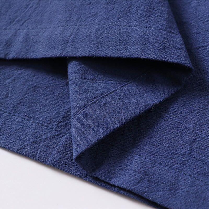 Buddha Stones Lässiges, einfarbiges, kurzärmliges Herrenhemd aus Baumwolle und Leinen mit einem Froschknopf - image 9