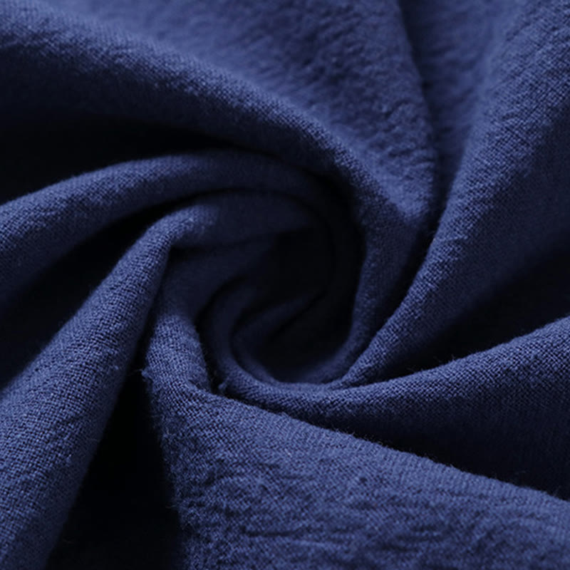 Buddha Stones Lässiges, einfarbiges, kurzärmliges Herrenhemd aus Baumwolle und Leinen mit einem Froschknopf - image 6