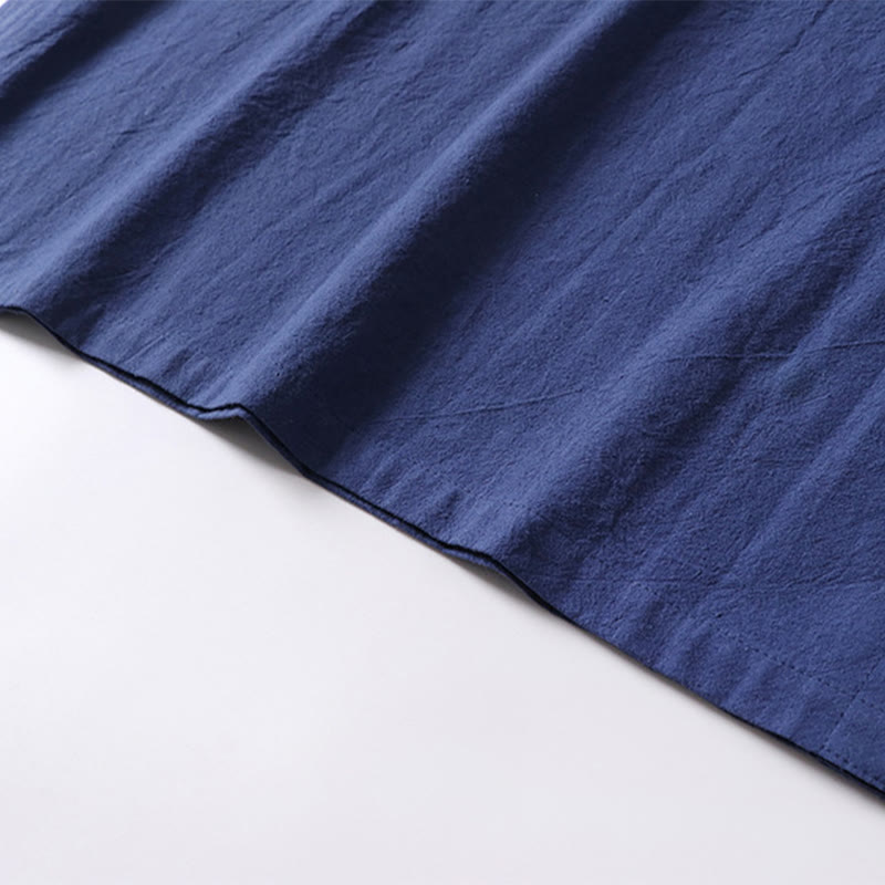 Buddha Stones Lässiges, einfarbiges, kurzärmliges Herrenhemd aus Baumwolle und Leinen mit einem Froschknopf - image 12