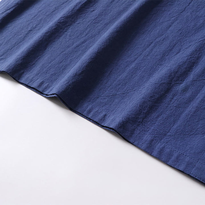 Buddha Stones Lässiges, einfarbiges, kurzärmliges Herrenhemd aus Baumwolle und Leinen mit einem Froschknopf - image 12