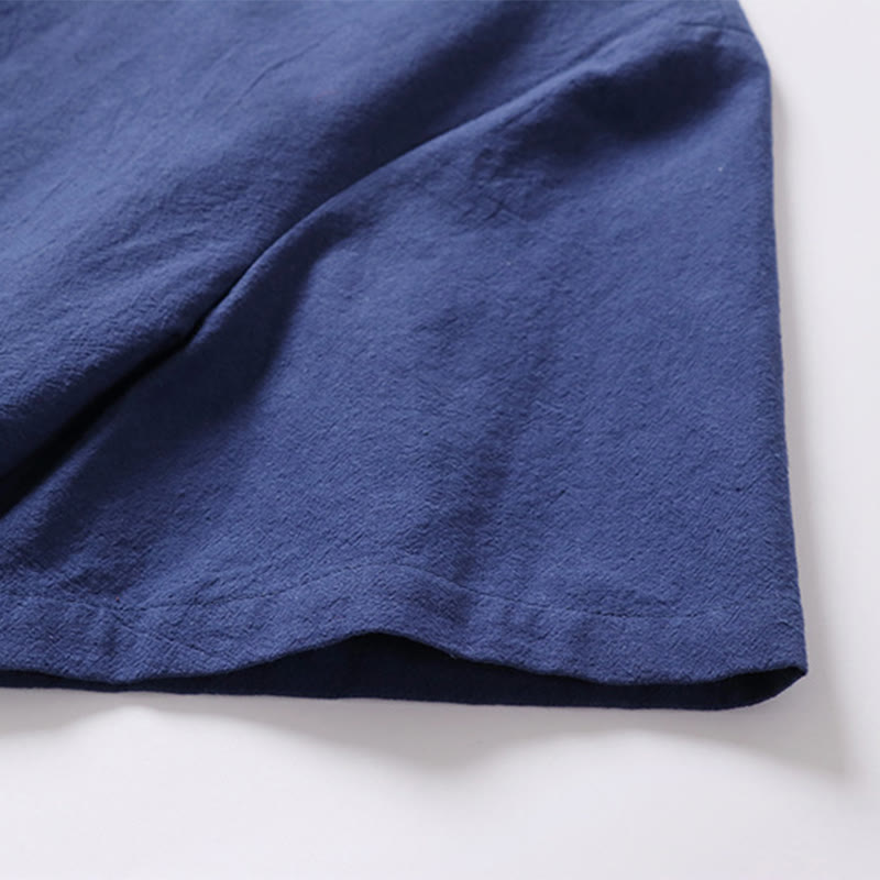 Buddha Stones Lässiges, einfarbiges, kurzärmliges Herrenhemd aus Baumwolle und Leinen mit einem Froschknopf - image 11