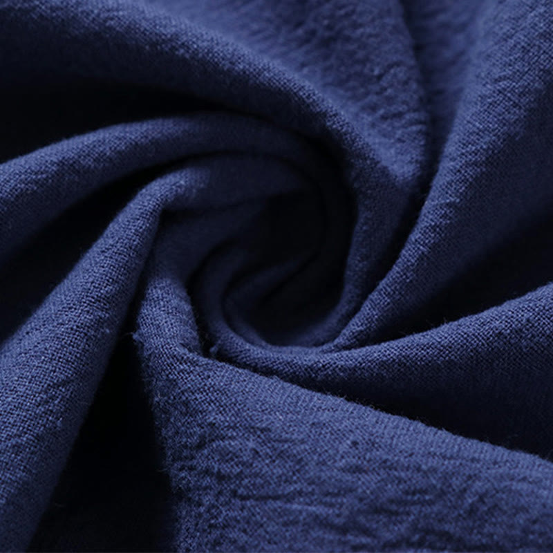 Buddha Stones Einfarbiges Kurzarm-Herrenhemd aus Baumwolle und Leinen mit einem Froschknopf - image 6