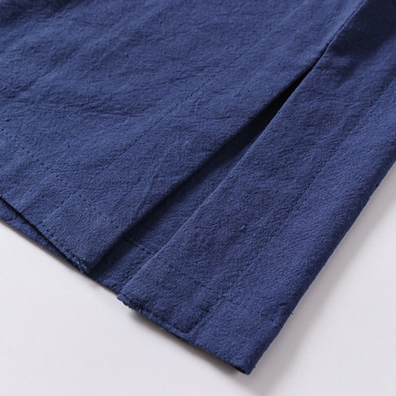 Buddha Stones Einfarbiges Kurzarm-Herrenhemd aus Baumwolle und Leinen mit einem Froschknopf - image 11