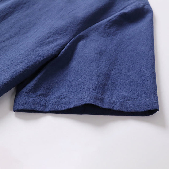 Buddha Stones Einfarbiges Kurzarm-Herrenhemd aus Baumwolle und Leinen mit einem Froschknopf - image 10