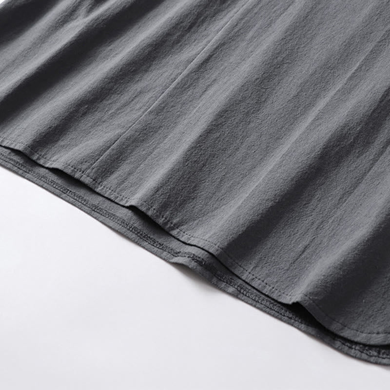 Buddha Stones Lässiges, einfarbiges Herrenhemd aus Baumwolle mit zwei Knöpfen, V-Ausschnitt und Dreiviertelärmeln - image 9