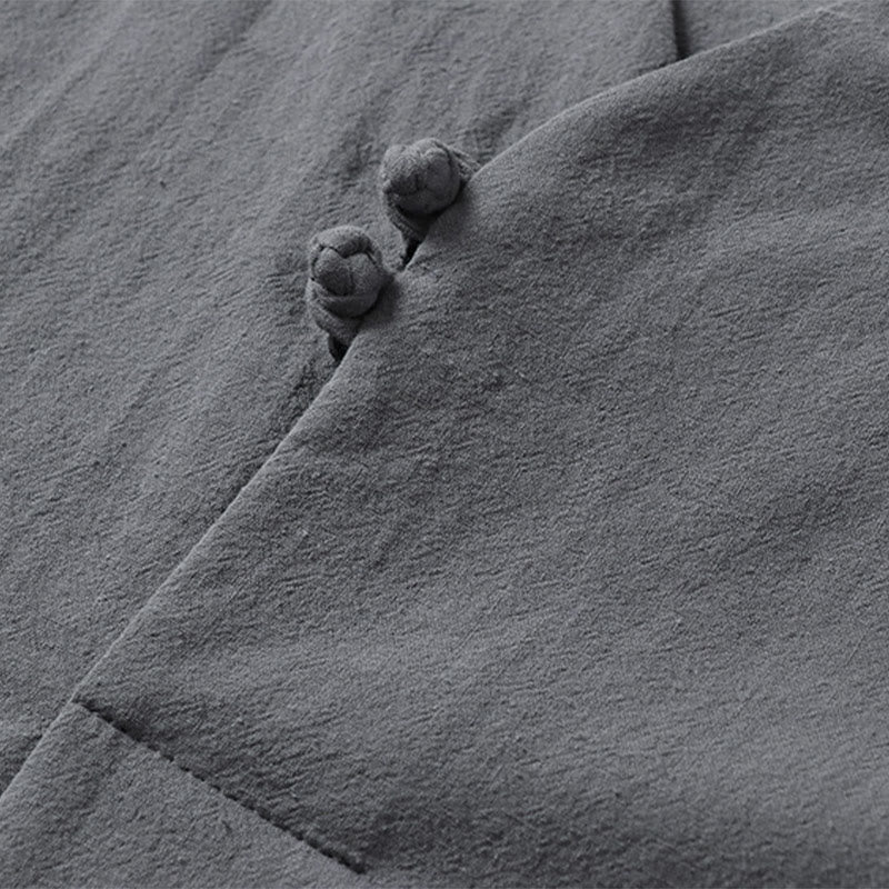 Buddha Stones Lässiges, einfarbiges Herrenhemd aus Baumwolle mit zwei Knöpfen, V-Ausschnitt und Dreiviertelärmeln - image 7