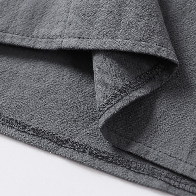 Buddha Stones Lässiges, einfarbiges Herrenhemd aus Baumwolle mit zwei Knöpfen, V-Ausschnitt und Dreiviertelärmeln - image 10