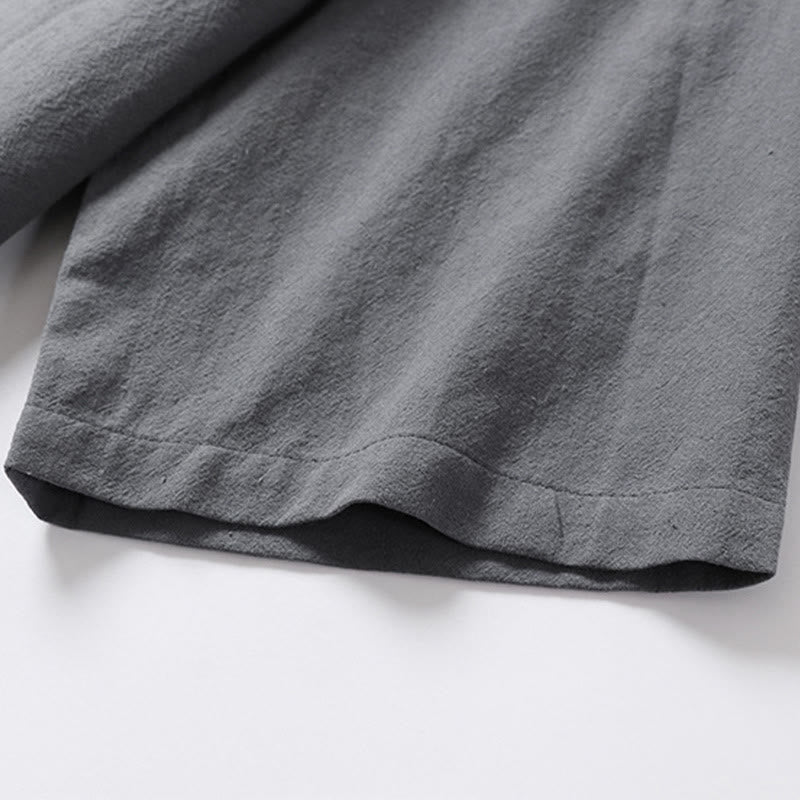 Buddha Stones Lässiges, einfarbiges Herrenhemd aus Baumwolle mit zwei Knöpfen, V-Ausschnitt und Dreiviertelärmeln - image 11