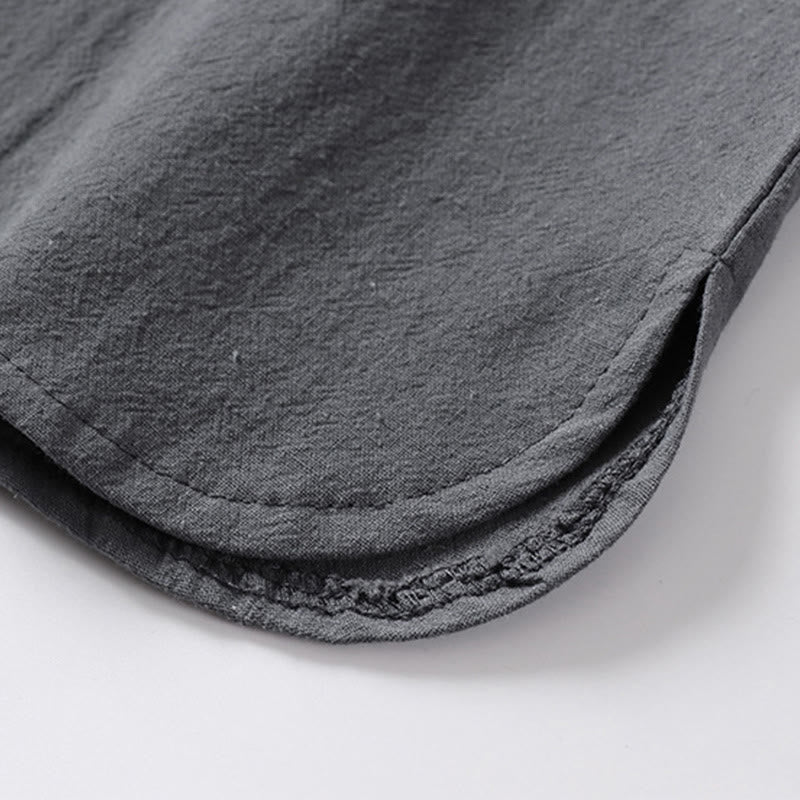 Buddha Stones Lässiges, einfarbiges Herrenhemd aus Baumwolle mit zwei Knöpfen, V-Ausschnitt und Dreiviertelärmeln - image 12