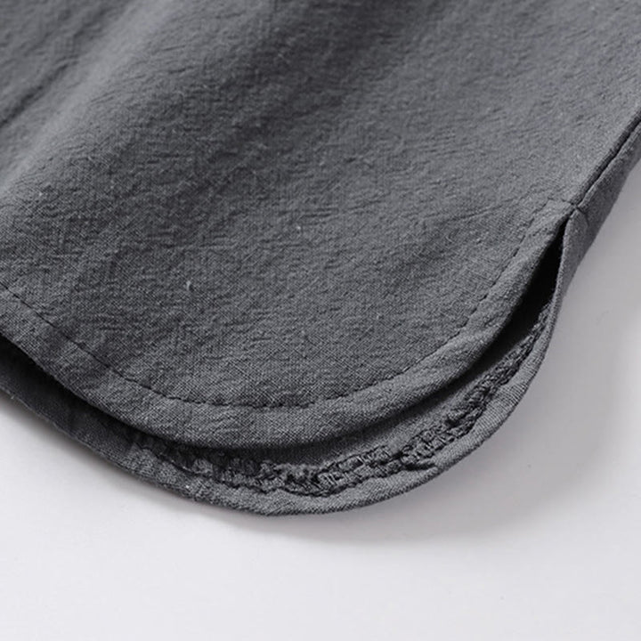 Buddha Stones Lässiges, einfarbiges Herrenhemd aus Baumwolle mit zwei Knöpfen, V-Ausschnitt und Dreiviertelärmeln - image 12