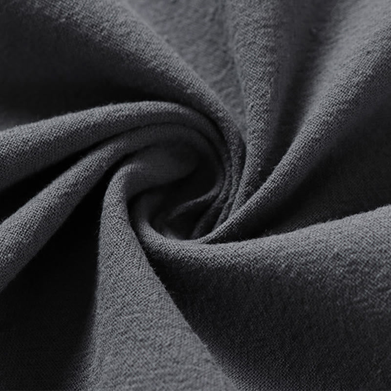 Buddha Stones Lässiges, einfarbiges Herrenhemd aus Baumwolle mit zwei Knöpfen, V-Ausschnitt und Dreiviertelärmeln - image 8