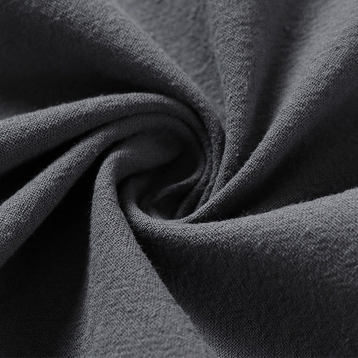 Buddha Stones Lässiges, einfarbiges Herrenhemd aus Baumwolle mit zwei Knöpfen, V-Ausschnitt und Dreiviertelärmeln - image 8