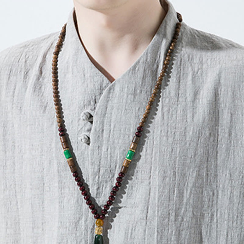 Buddha Stones Lässiges, einfarbiges Herrenhemd aus Baumwolle und Leinen mit zwei Knöpfen, V-Ausschnitt und Dreiviertelärmeln - image 8