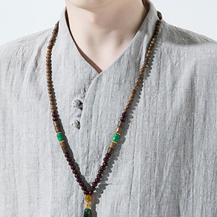 Buddha Stones Lässiges, einfarbiges Herrenhemd aus Baumwolle und Leinen mit zwei Knöpfen, V-Ausschnitt und Dreiviertelärmeln - image 8