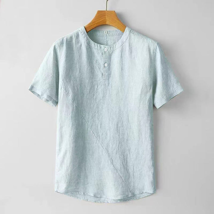 Buddha Stones Einfarbiges Kurzarm-Herrenhemd aus Baumwolle und Leinen mit zwei Knöpfen - PowderBlue - US/ UK/AU44，EU54 (4XL) - image 8