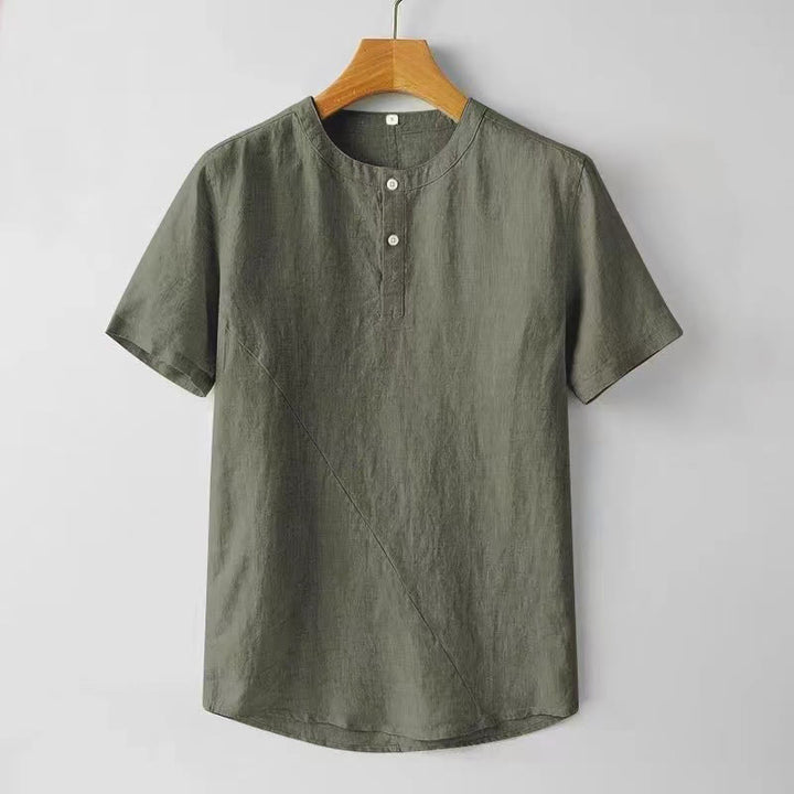 Buddha Stones Herrenhemd, einfarbig, kurzärmelig, zwei Knöpfe, Polyester-Leinen - Olive - US/ UK/AU44, EU54 (4XL) - image 10
