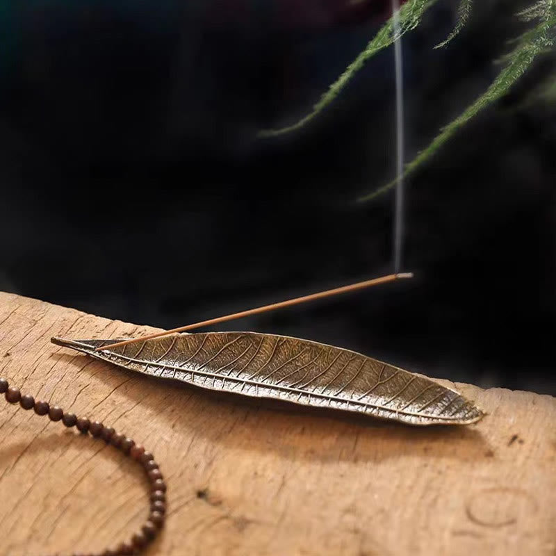 Buddha Stones , Legierung, orientalische Blätter, heilende Räucherstäbchen, Dekoration - Braunes Blatt, 24,6 x 5,3 x 1,4 cm - image 0