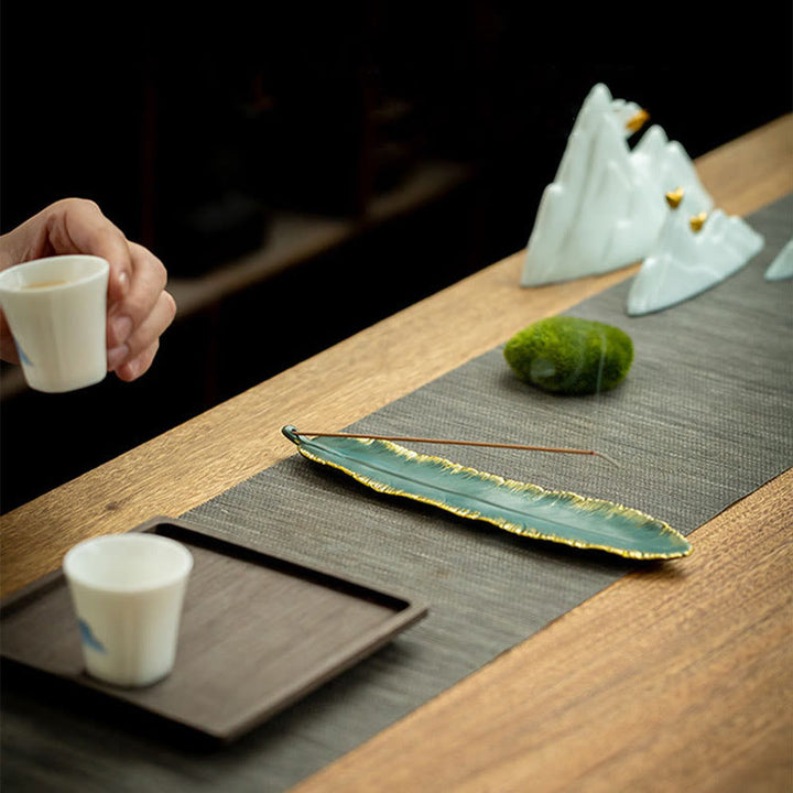 Buddha Stones, grüne Feder, Goldrand, heilende Räuchergefäß aus Keramik, Dekoration - image 6