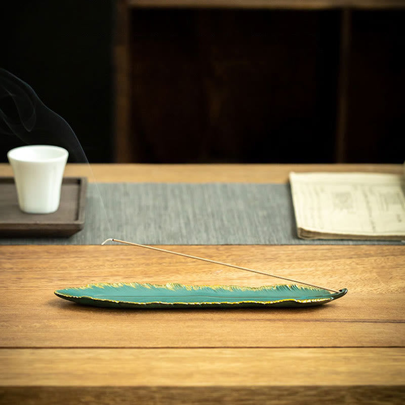 Buddha Stones, grüne Feder, Goldrand, heilende Räuchergefäß aus Keramik, Dekoration - image 7