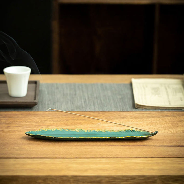 Buddha Stones, grüne Feder, Goldrand, heilende Räuchergefäß aus Keramik, Dekoration - image 7
