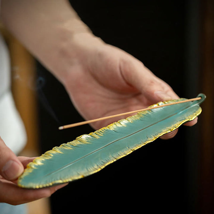 Buddha Stones, grüne Feder, Goldrand, heilende Räuchergefäß aus Keramik, Dekoration - image 5