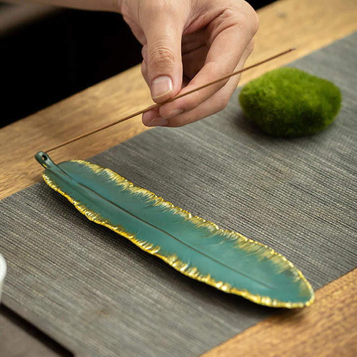 Buddha Stones, grüne Feder, Goldrand, heilende Räuchergefäß aus Keramik, Dekoration - image 3