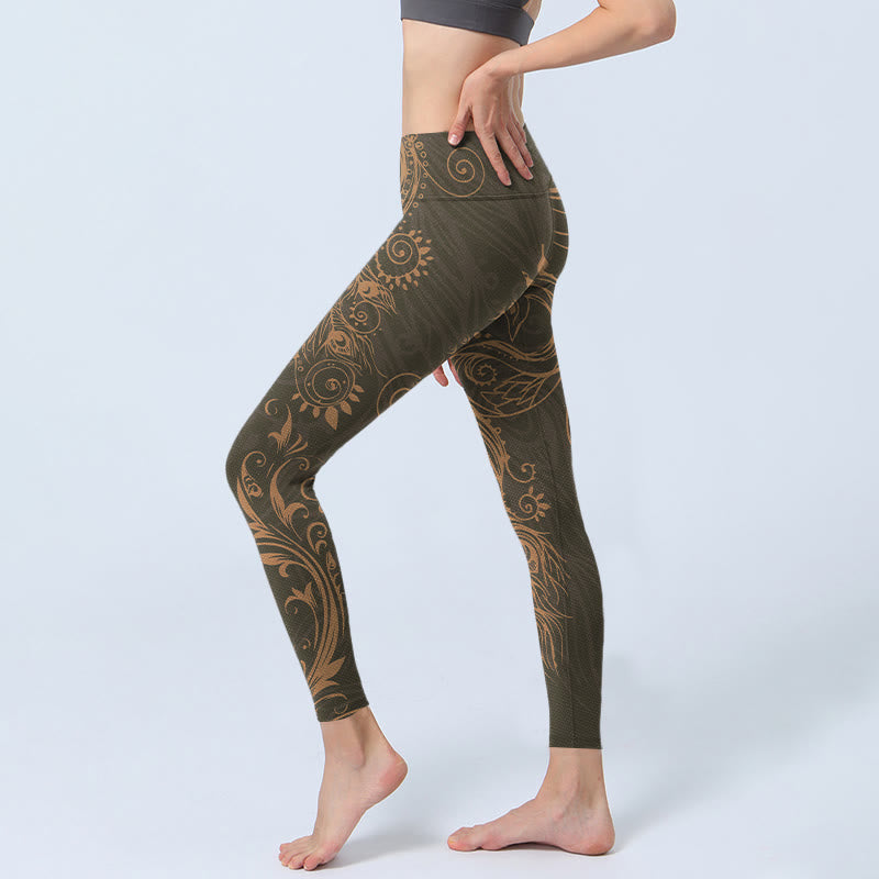 Buddha Stones Pfauenfeder Druck Gym Leggings Damen Yoga Hose - image 2
