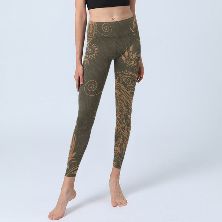 Buddha Stones Pfauenfeder Druck Gym Leggings Damen Yoga Hose