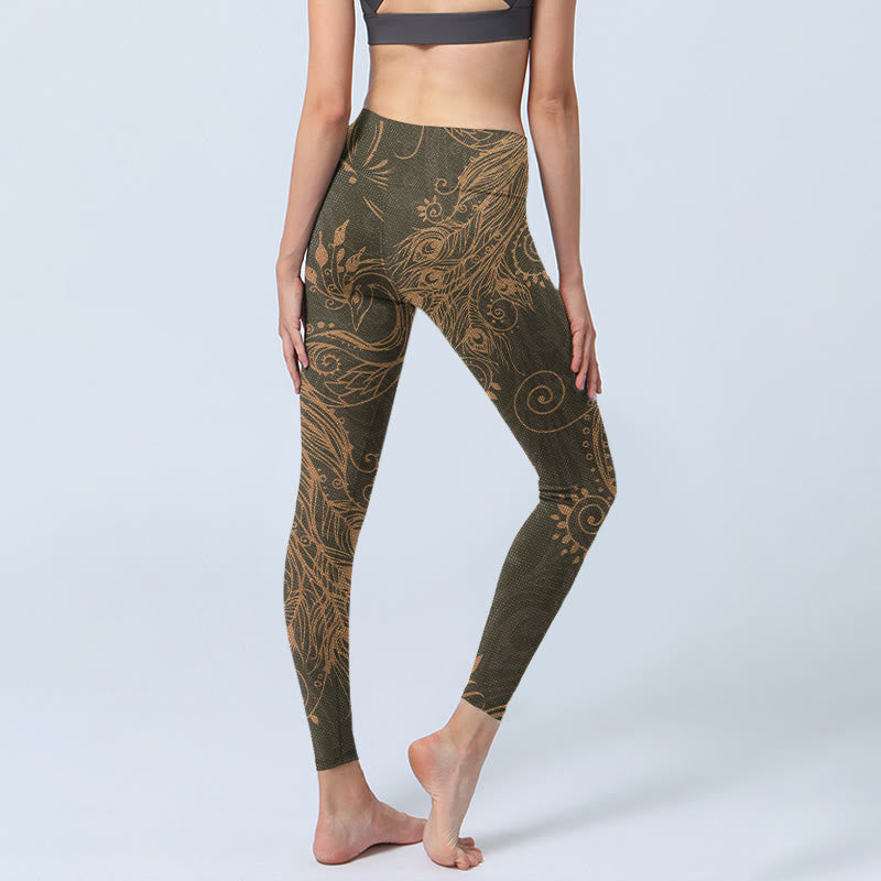 Buddha Stones Pfauenfeder Druck Gym Leggings Damen Yoga Hose