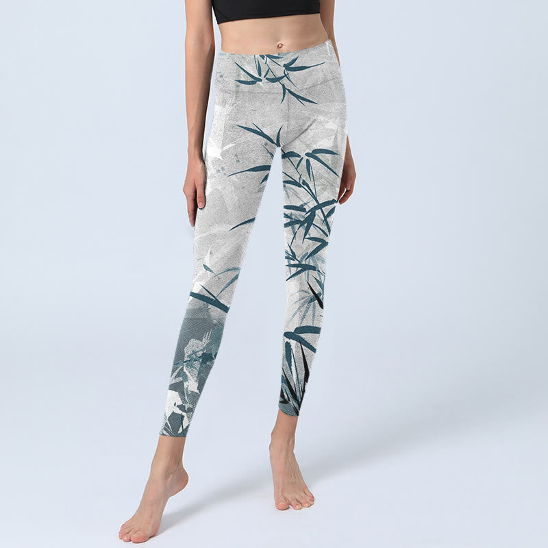 Buddha Stones Bambus Print Gym Leggings Damen Yogahose