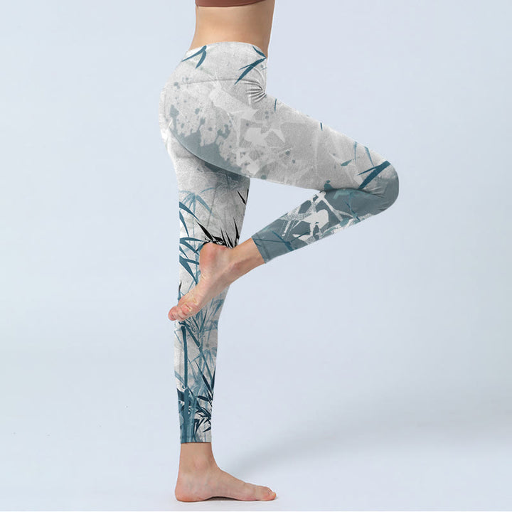 Buddha Stones Bambus Print Gym Leggings Damen Yogahose