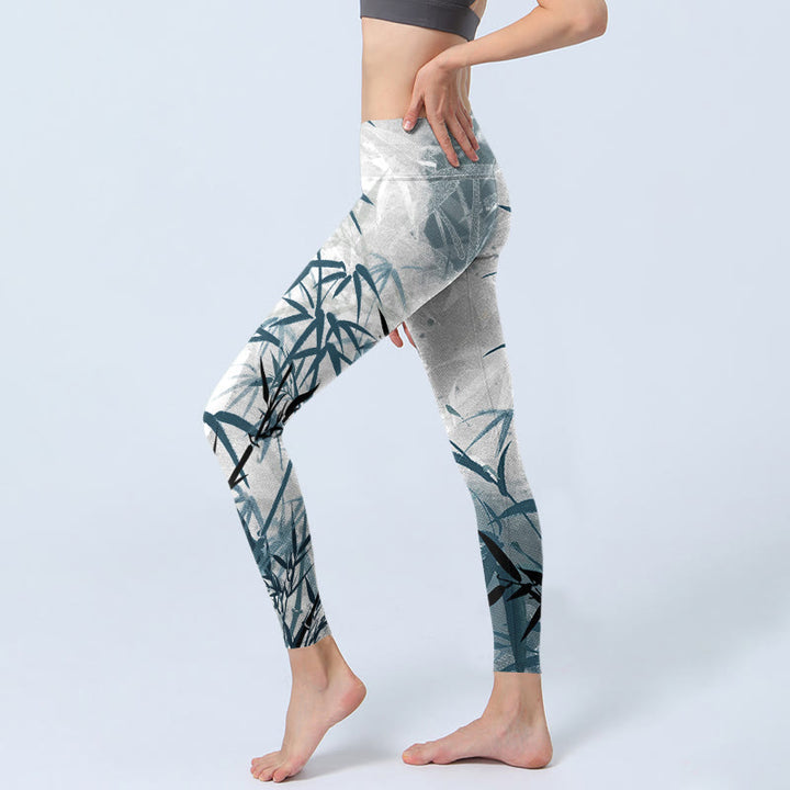 Buddha Stones Bambus Print Gym Leggings Damen Yogahose