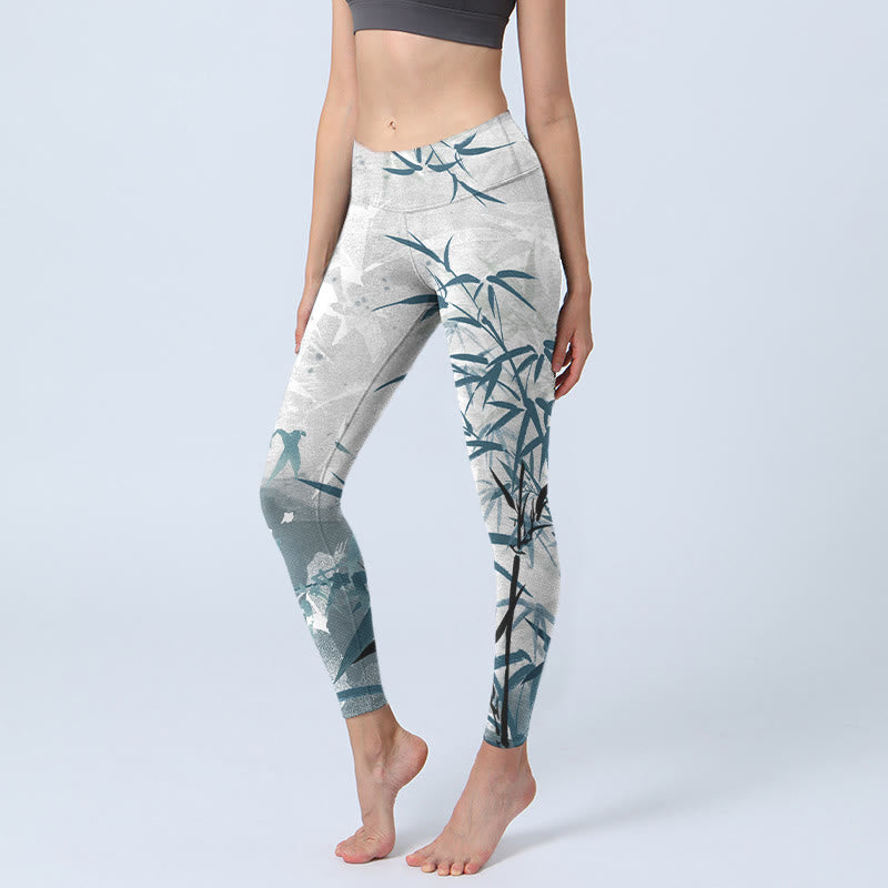 Buddha Stones Bambus Print Gym Leggings Damen Yogahose - Weißer Rauch - US18， UK/AU22，EU50 (4XL) - image 1