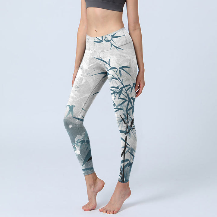 Buddha Stones Bambus Print Gym Leggings Damen Yogahose - Weißer Rauch - US18， UK/AU22，EU50 (4XL) - image 1