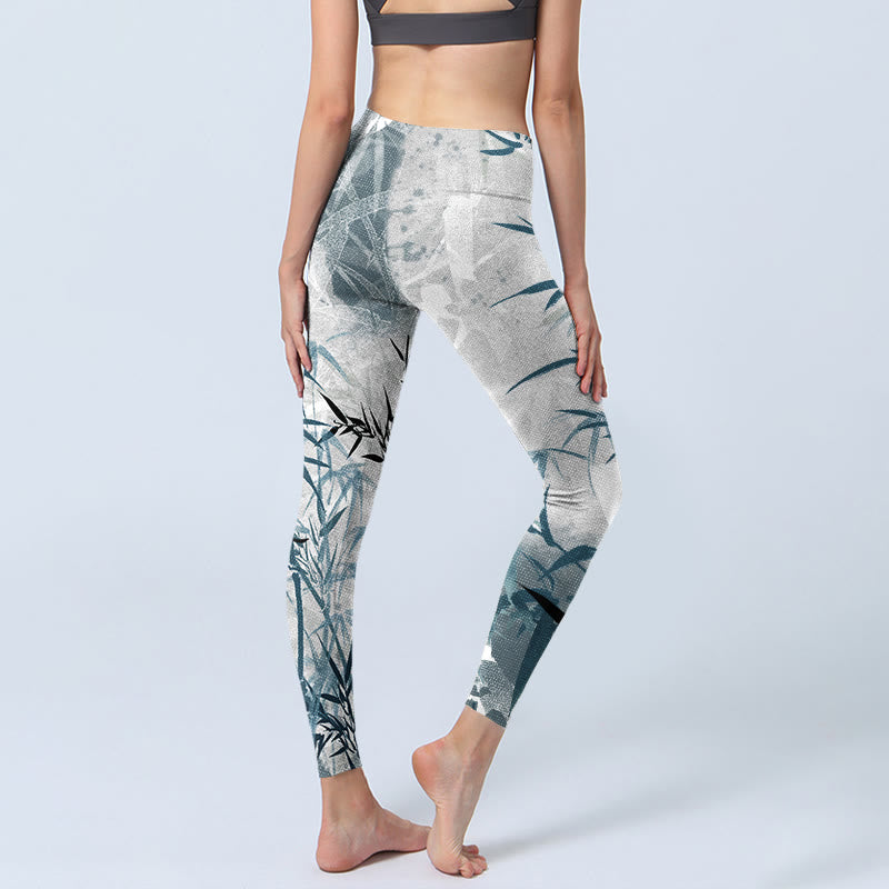 Buddha Stones Bambus Print Gym Leggings Damen Yogahose