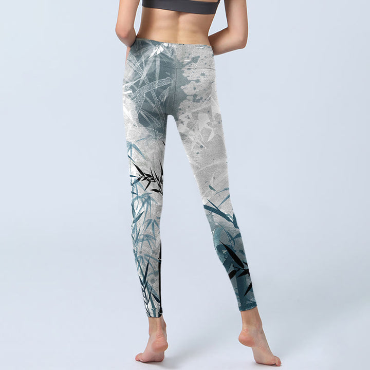 Buddha Stones Bambus Print Gym Leggings Damen Yogahose