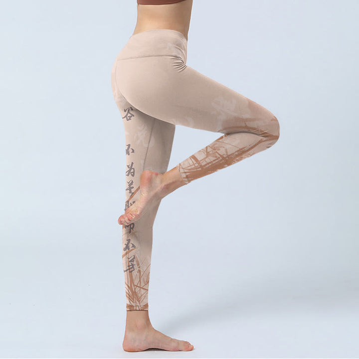 Buddha Stones Kalligraphie Orchidee Print Gym Leggings Damen Yogahose