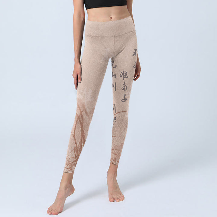 Buddha Stones Kalligraphie Orchidee Print Gym Leggings Damen Yogahose - image 5