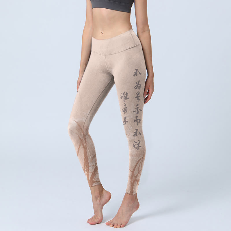 Buddha Stones Kalligraphie Orchidee Print Gym Leggings Damen Yogahose - PapayaPeitsche - US18， UK/AU22，EU50 (4XL) - image 1
