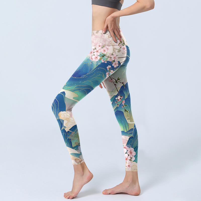 Buddha Stones Pflaumenblüten Berge Druck Gym Leggings frauen Yoga Hosen