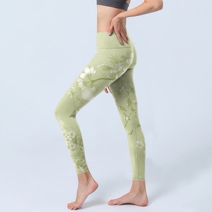 Buddha Stones Weiße Pflaumenblüten Print Gym Leggings Damen Yogahose