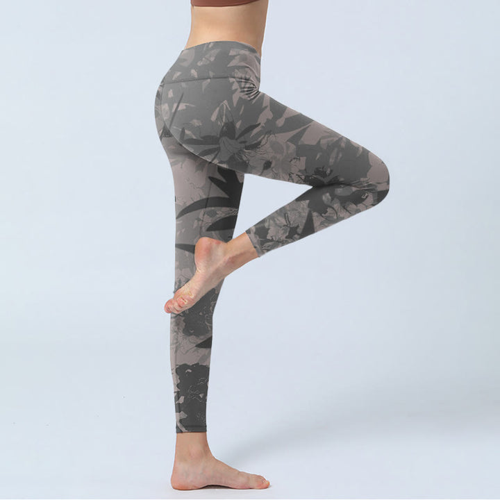 Buddha Stones Grau Blätter Druck Gym Leggings frauen Yoga Hosen