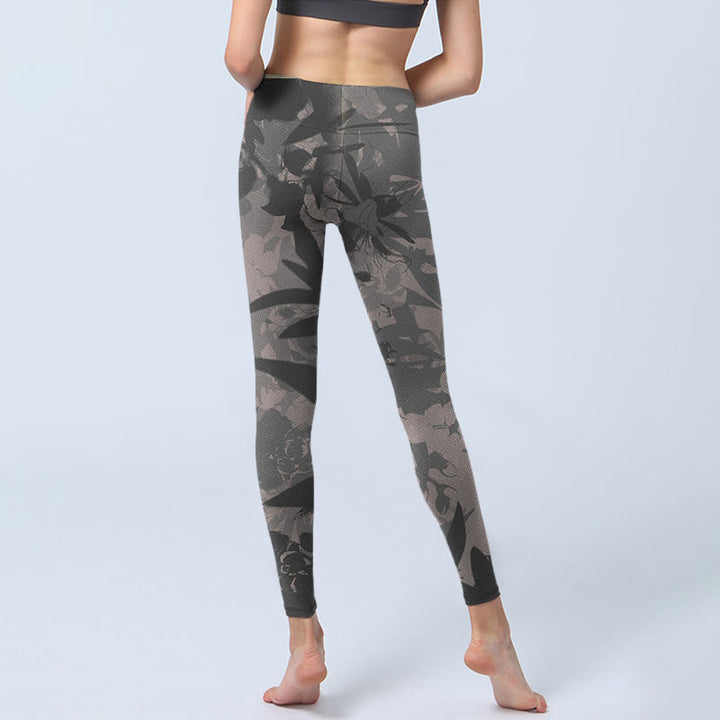 Buddha Stones Grau Blätter Druck Gym Leggings frauen Yoga Hosen - image 6