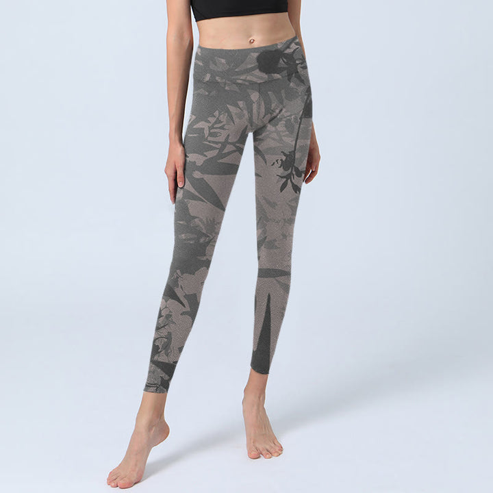 Buddha Stones Grau Blätter Druck Gym Leggings frauen Yoga Hosen - image 5
